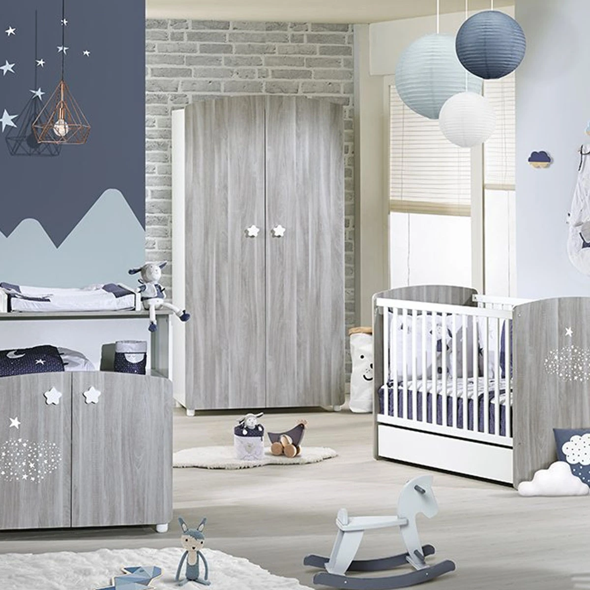 Hugo Armoire 2 Portes Gris / Blanc De Sauthon Baby's Sweet Home – Image 2