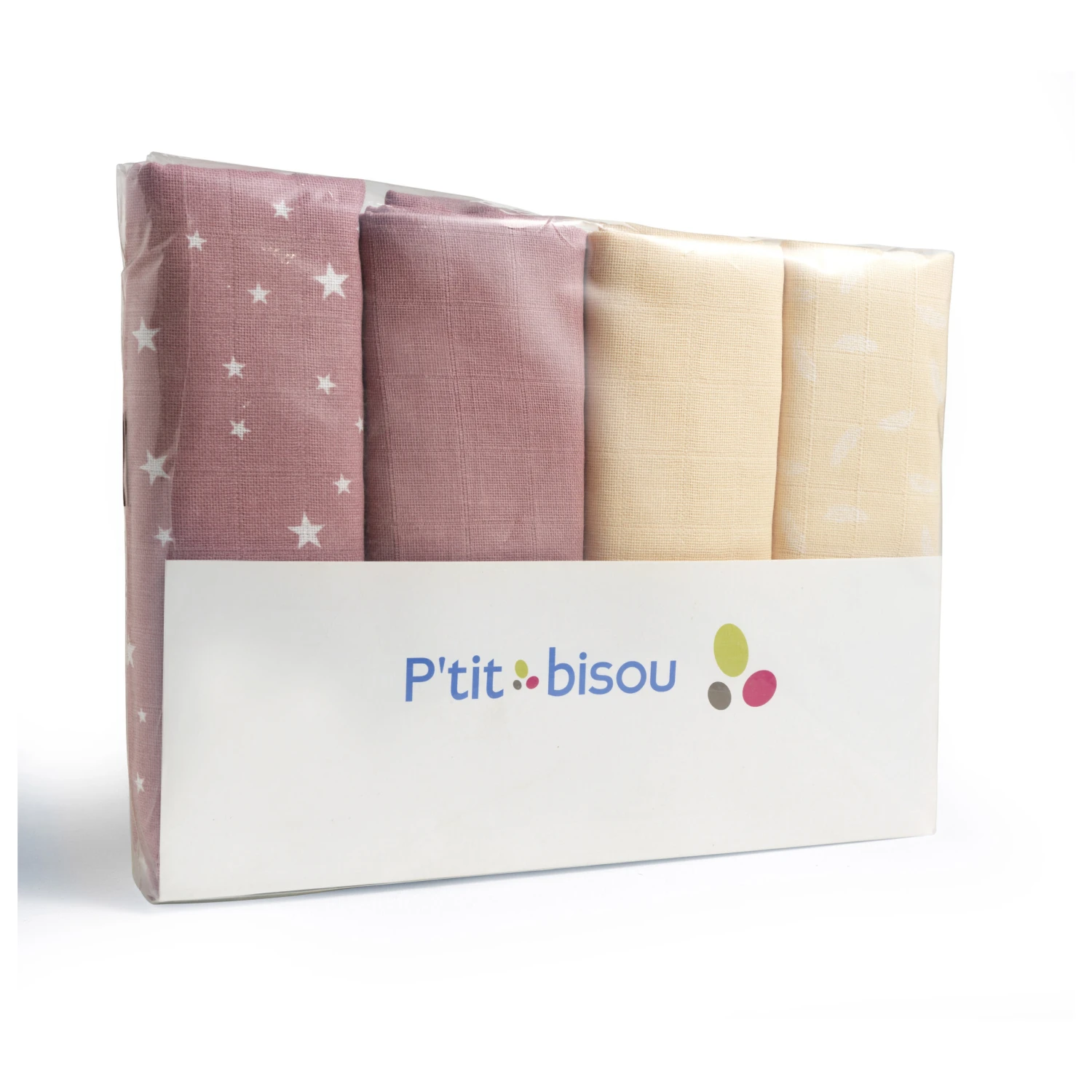 Lot De 4 Langes Rose Douceur 110 X 110 Cm De P'tit Bisou – Image 2