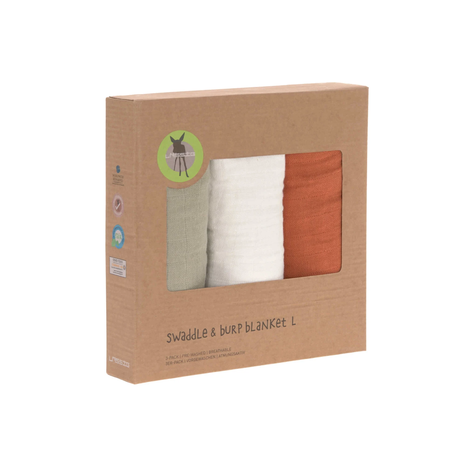 LÄSSIG Lange Mousseline 3 Pièces Rouille/Olive/Blanc 85 X 85 Cm De Lässig – Image 3