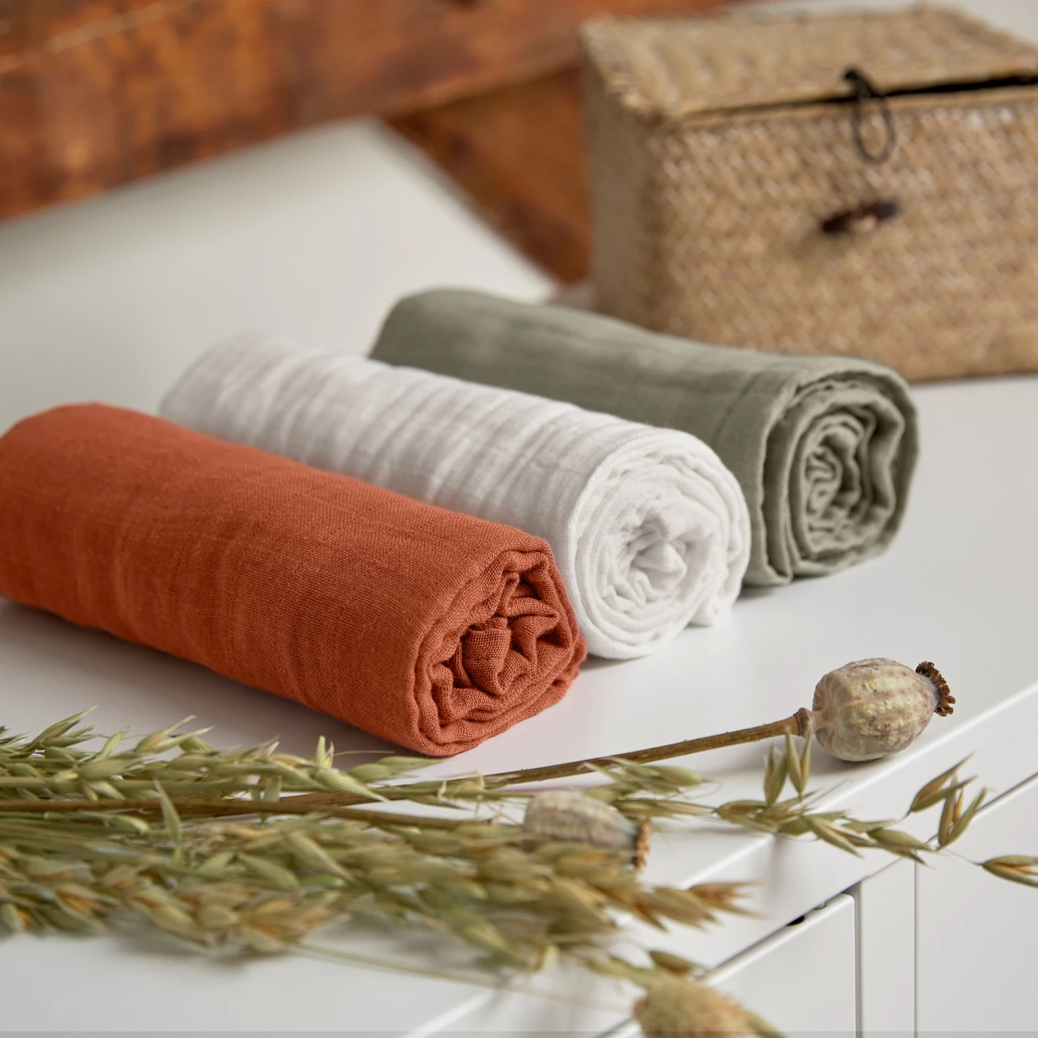 LÄSSIG Lange Mousseline 3 Pièces Rouille/Olive/Blanc 85 X 85 Cm De Lässig – Image 7