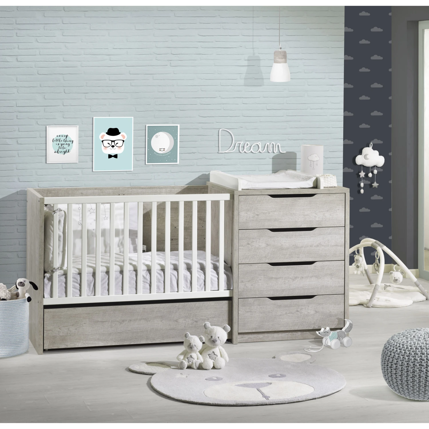 Loft Tiroir De Lit Combiné évolutif Sur Roulettes Gris De Sauthon Baby's Sweet Home – Image 2
